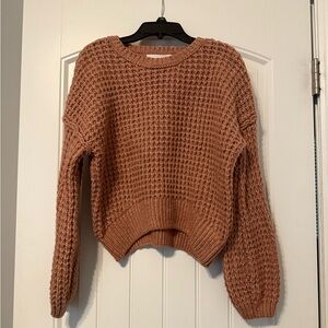 Pink Rose Pink Crew Neck Sweater with Waffle Knit